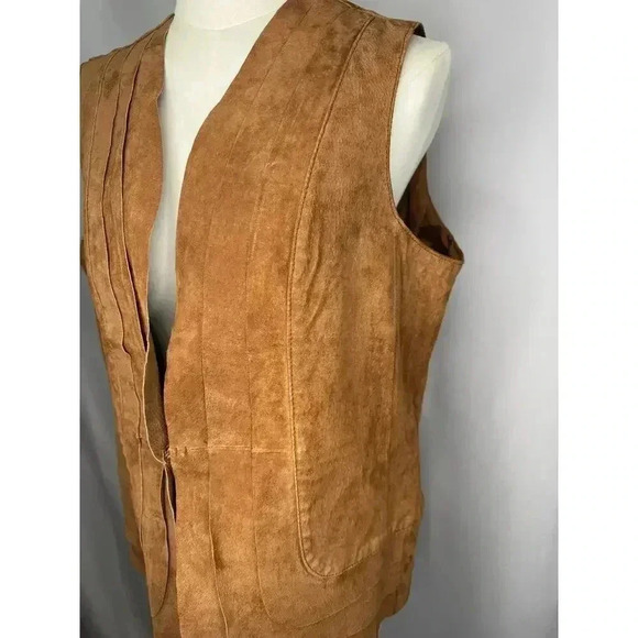 Chico’s Women's Leather Vest Brown Suade size 2 Bohemian Boho Country Vests - Picture 3 of 9
